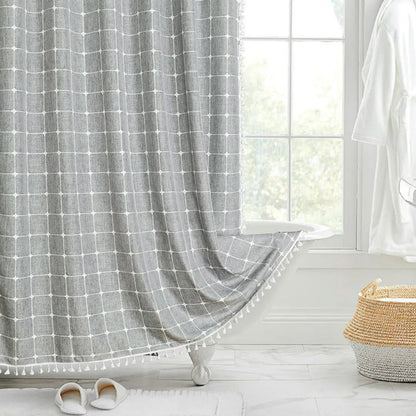 Rideau de Douche en Lin Bohème | Élégant et Imperméable avec Franges
