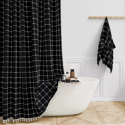 Rideau de Douche en Lin Bohème | Élégant et Imperméable avec Franges
