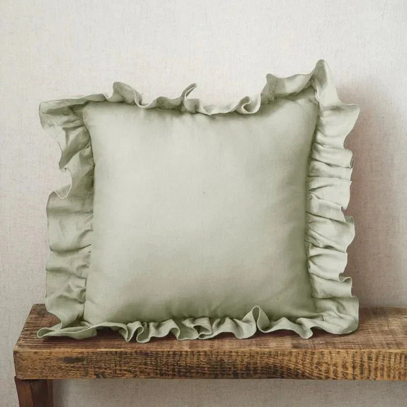 Housse de Coussin en Lin | Élégante et Douce avec Volants