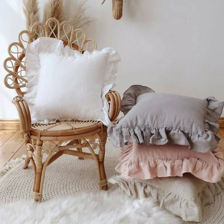 Housse de Coussin en Lin | Élégante et Douce avec Volants