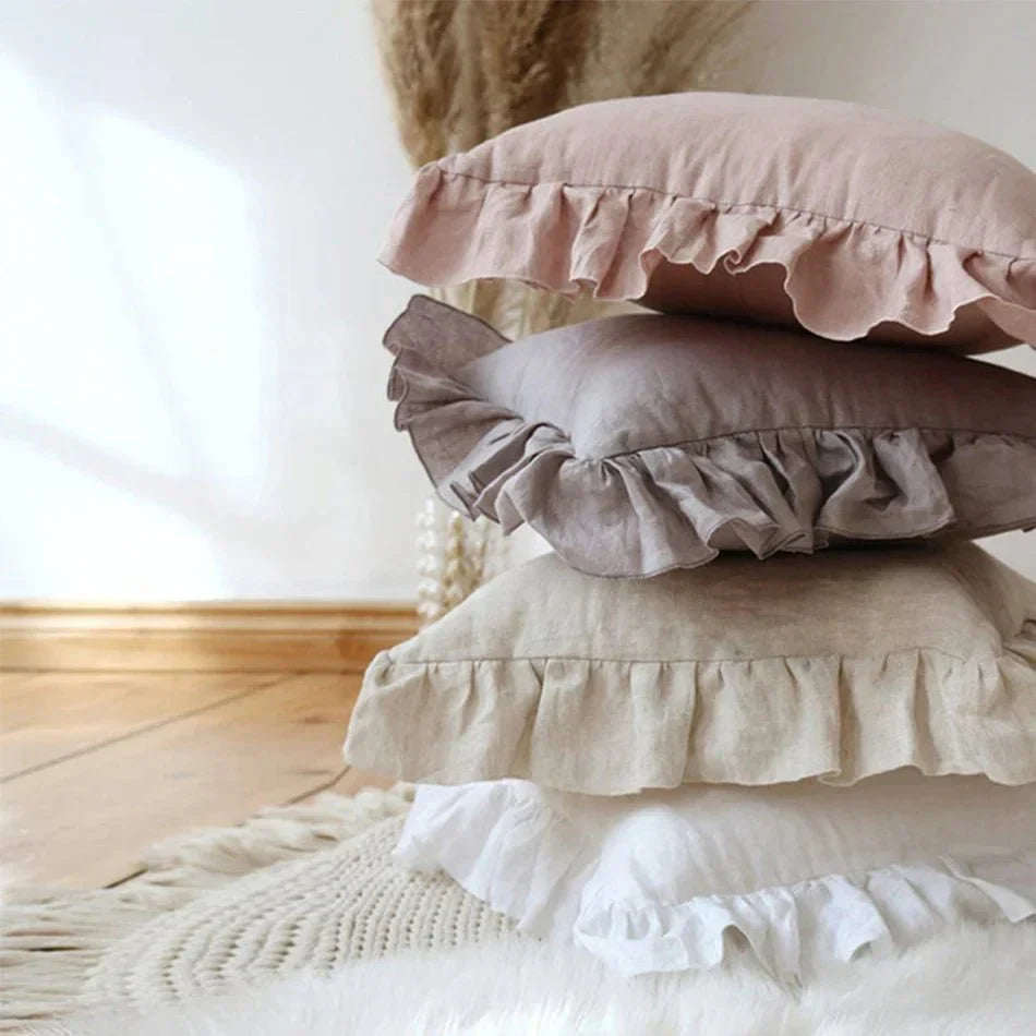 Housse de Coussin en Lin | Élégante et Douce avec Volants