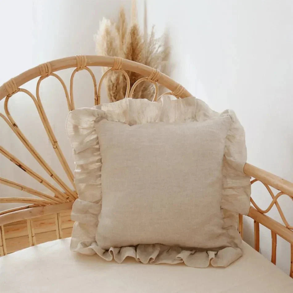 Housse de Coussin en Lin | Élégante et Douce avec Volants