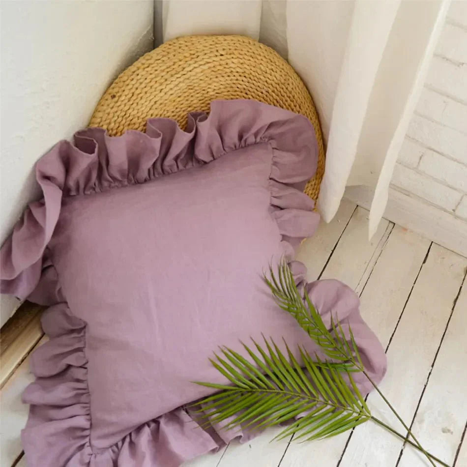 Housse de Coussin en Lin | Élégante et Douce avec Volants