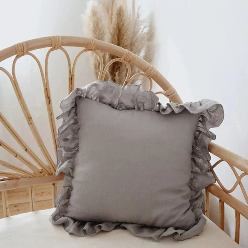 Housse de Coussin en Lin | Élégante et Douce avec Volants