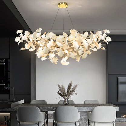 Lustre Ginkgo Contemporain en Verre | Éclairage LED Élégant et Réglable