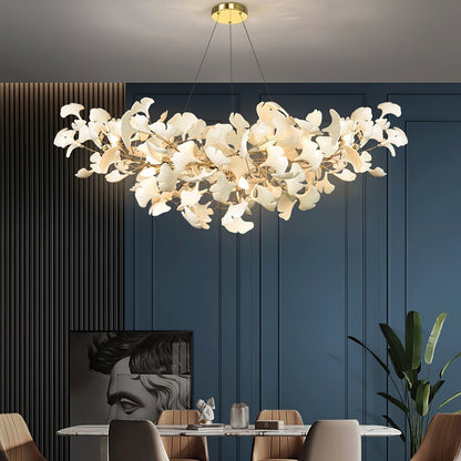 Lustre Ginkgo Contemporain en Verre | Éclairage LED Élégant et Réglable