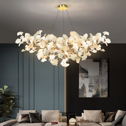 Lustre Ginkgo Contemporain en Verre | Éclairage LED Élégant et Réglable