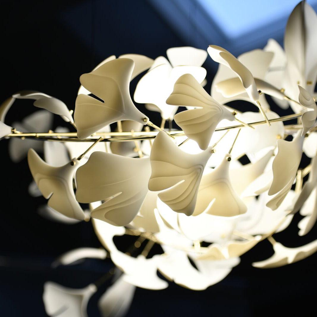 Lustre Ginkgo Contemporain en Verre | Éclairage LED Élégant et Réglable
