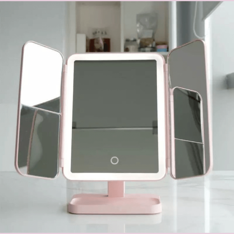 Miroir de Maquillage LED Ajustable | Trois Couleurs de Lumière et Design Compact