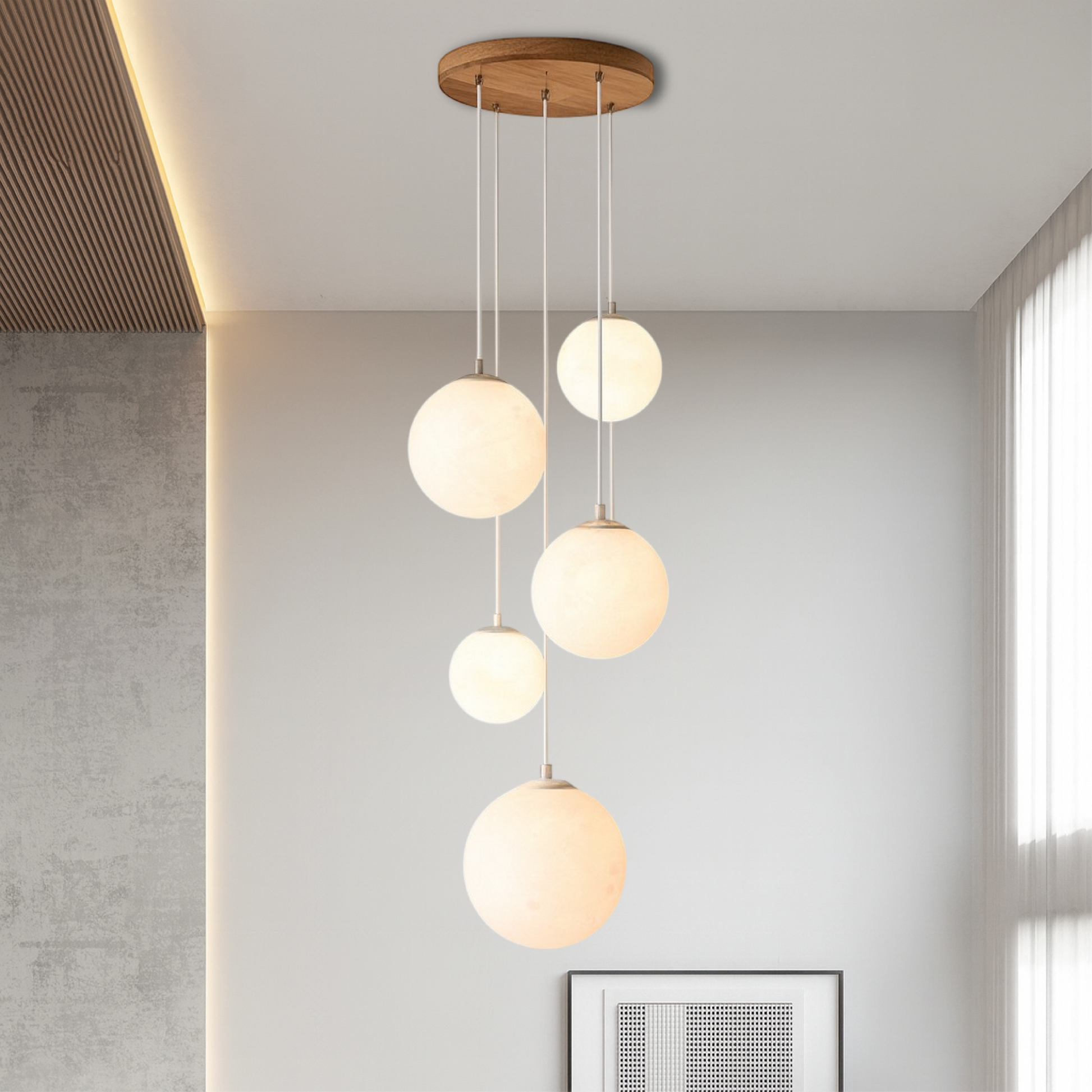 Lustre Escalier Lune Nordique | Éclairage Sculptural et Élégant