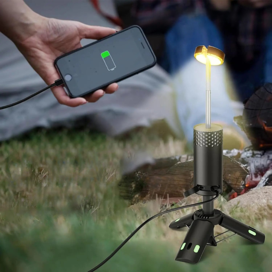 Lampe de Camping LED Rechargeable | Trépied Pliable et Résistant aux Intempéries
