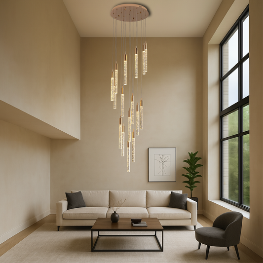 Lustre en Acrylique Doré | Élégance Contemporaine pour Escalier