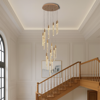 Lustre en Acrylique Doré | Élégance Contemporaine pour Escalier