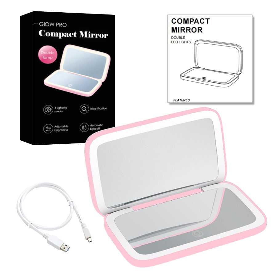 Miroir de Maquillage LED Compact | Double Magnification et Éclairage Réglable