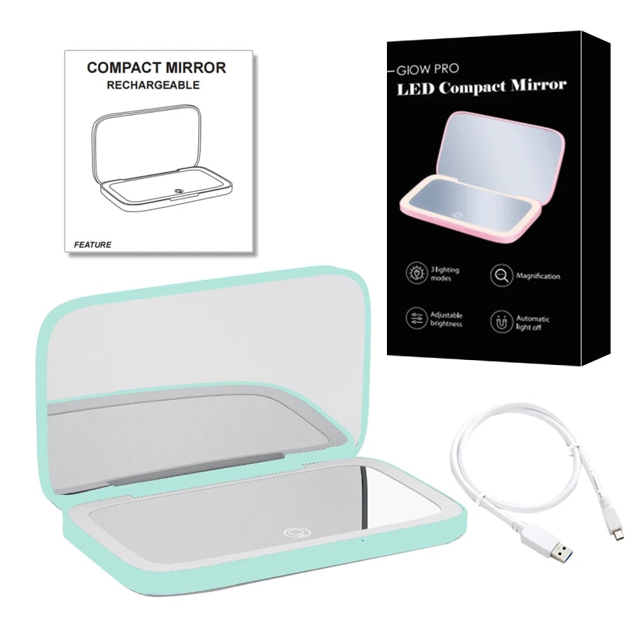 Miroir de Maquillage LED Compact | Double Magnification et Éclairage Réglable