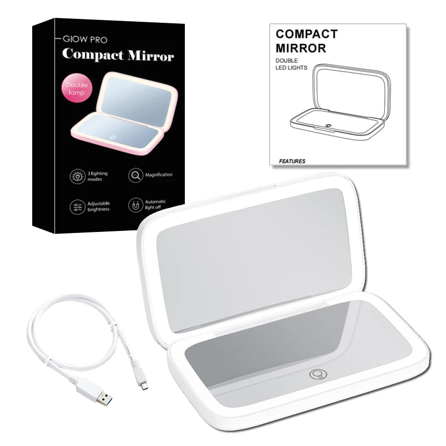 Miroir de Maquillage LED Compact | Double Magnification et Éclairage Réglable
