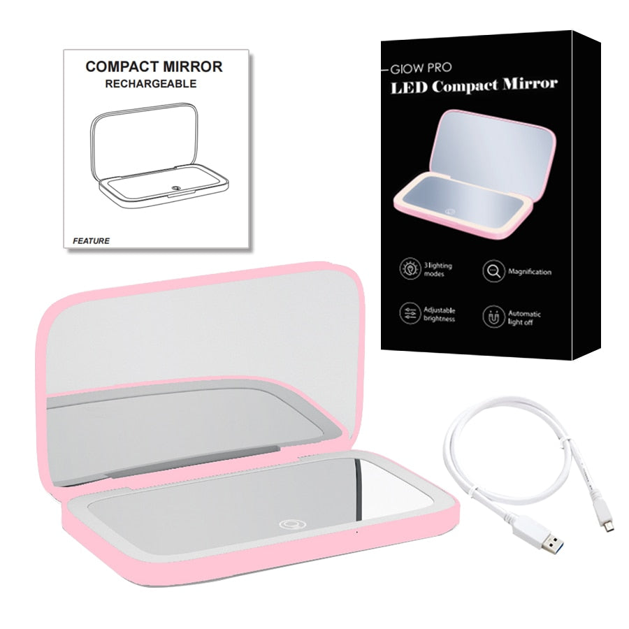 Miroir de Maquillage LED Compact | Double Magnification et Éclairage Réglable