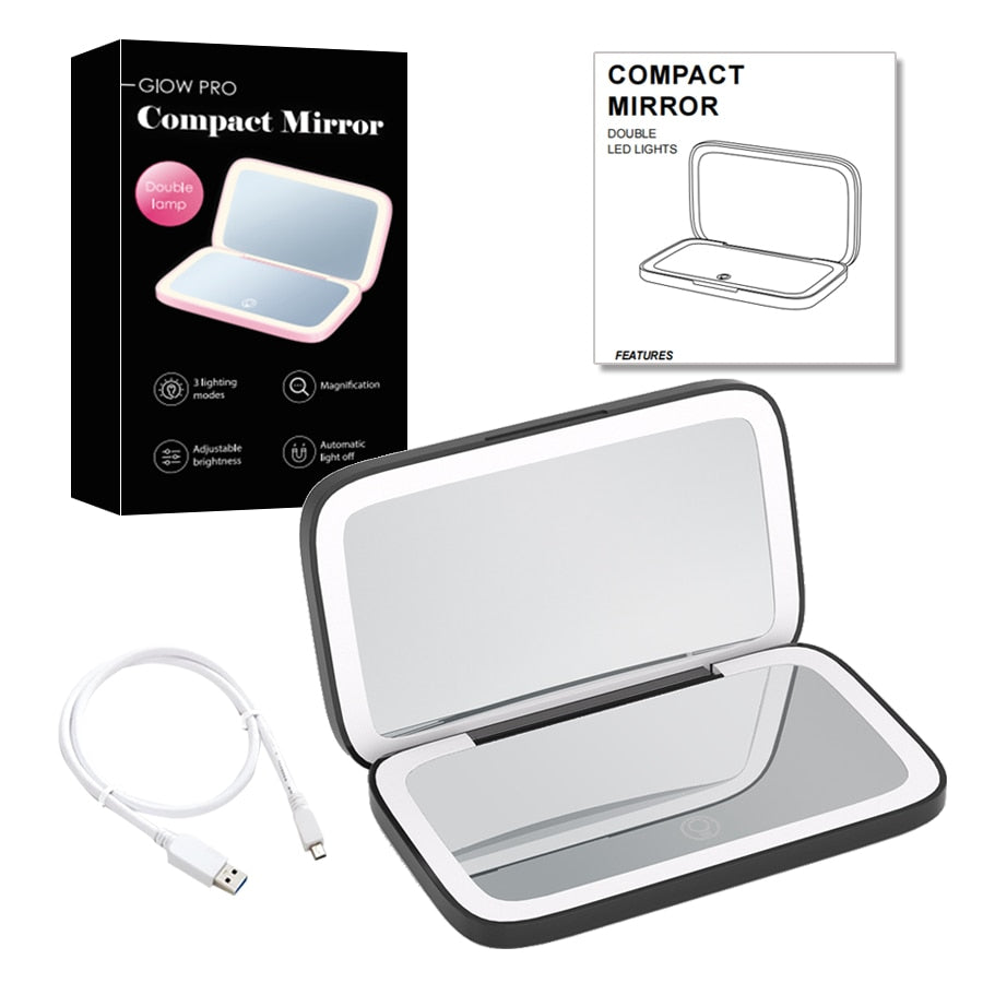 Miroir de Maquillage LED Compact | Double Magnification et Éclairage Réglable
