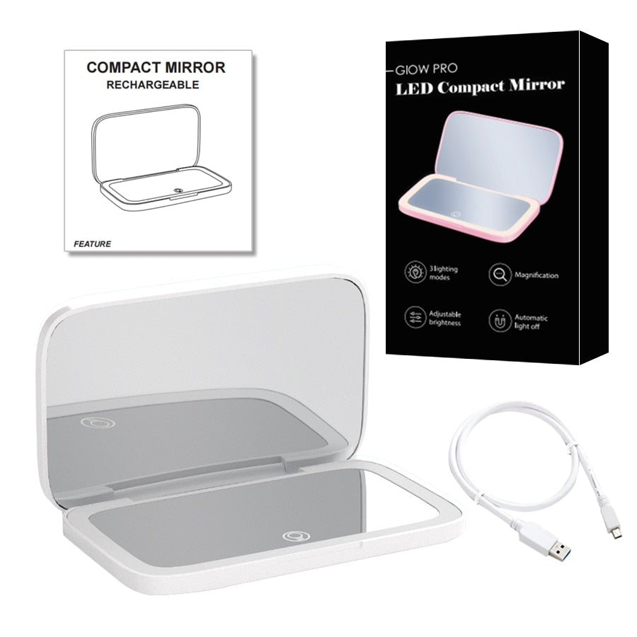 Miroir de Maquillage LED Compact | Double Magnification et Éclairage Réglable