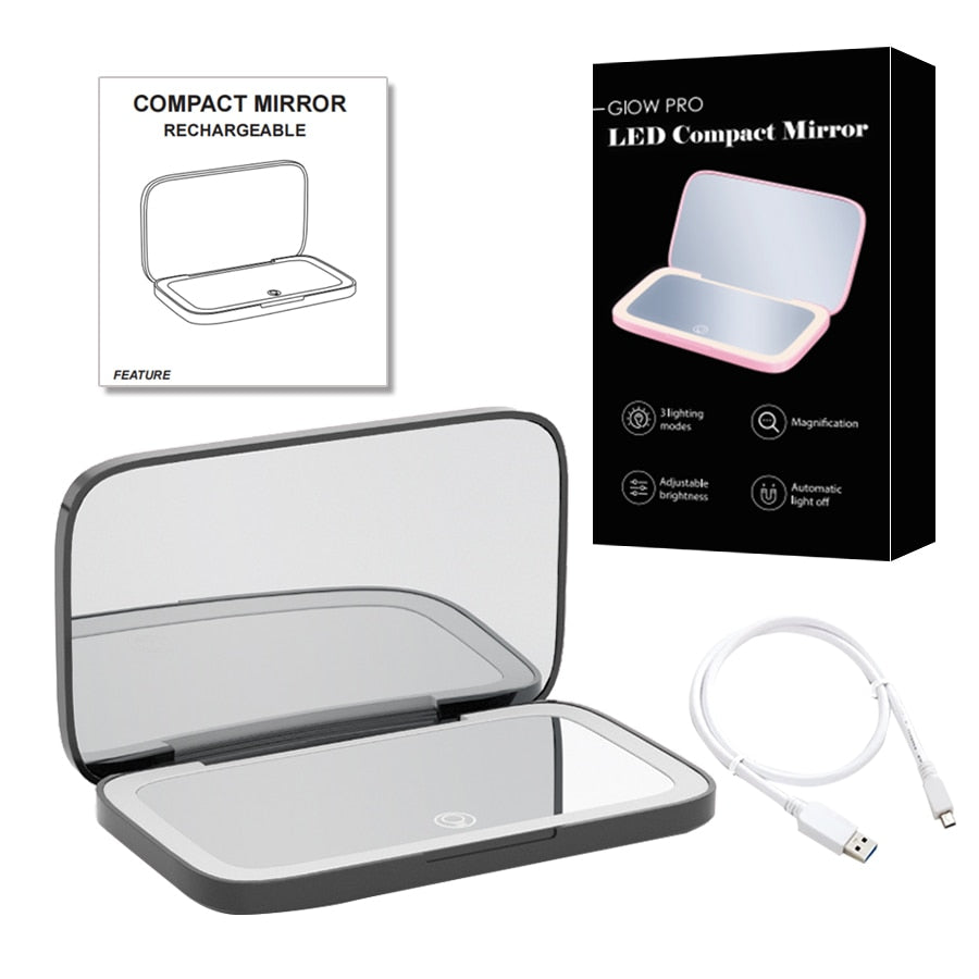 Miroir de Maquillage LED Compact | Double Magnification et Éclairage Réglable