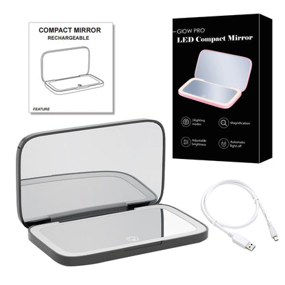 Miroir de Maquillage LED Compact | Double Magnification et Éclairage Réglable