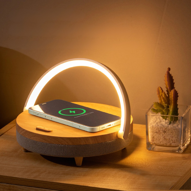 Lampe de Table Multifonctionnelle | Chargeur Sans Fil et Haut-Parleur Bluetooth