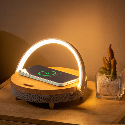 Lampe de Table Multifonctionnelle | Chargeur Sans Fil et Haut-Parleur Bluetooth