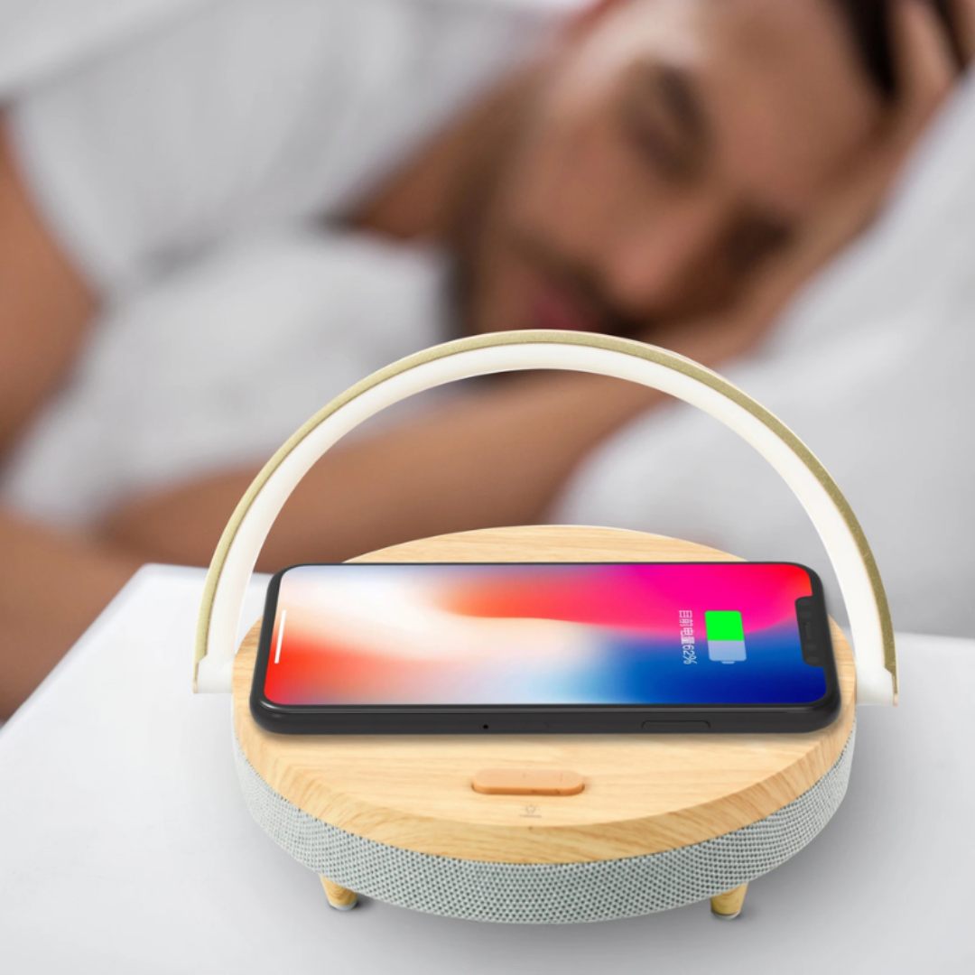 Lampe de Table Multifonctionnelle | Chargeur Sans Fil et Haut-Parleur Bluetooth