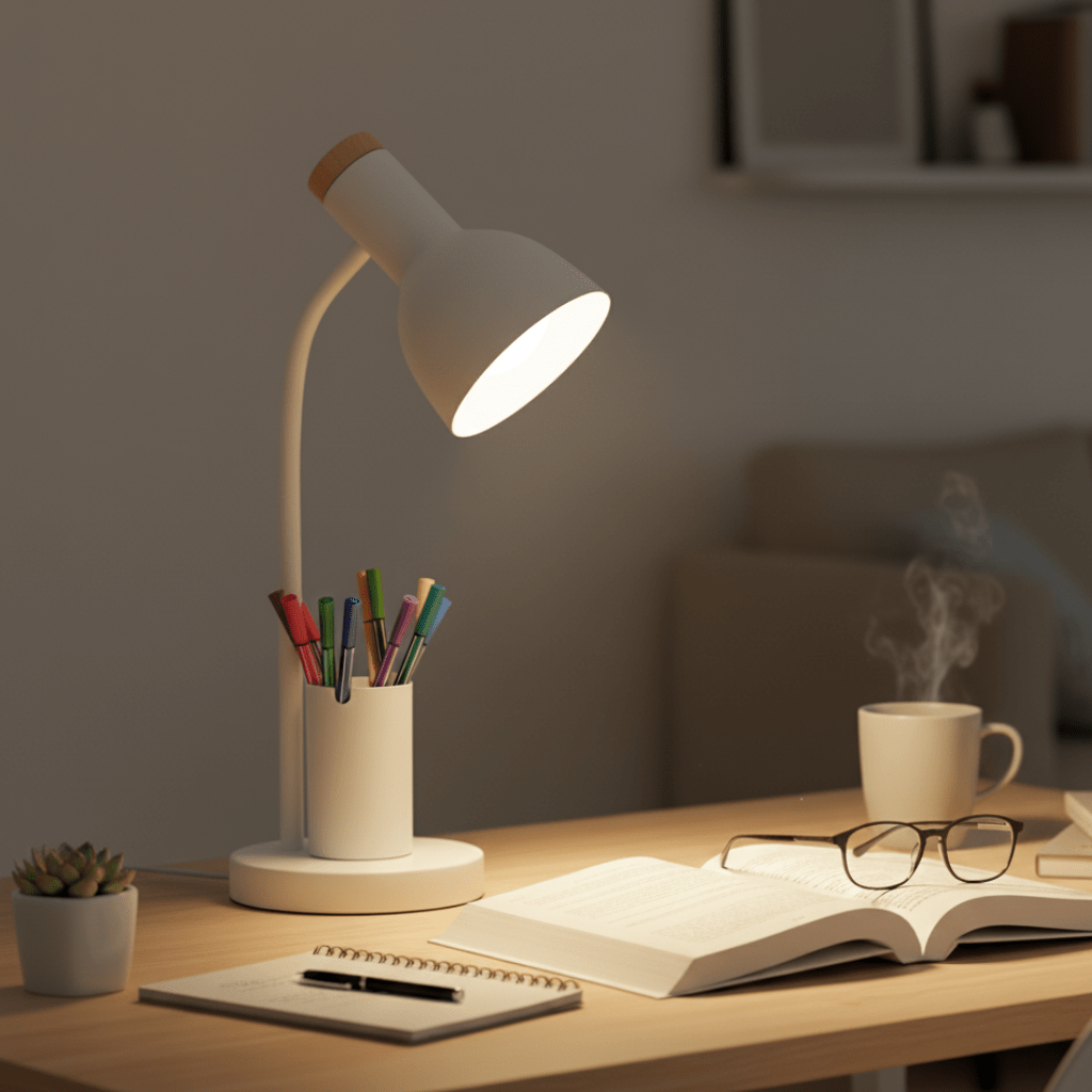 Lampe de Bureau LED Moderne | Support à Stylo et Trois Modes de Couleur