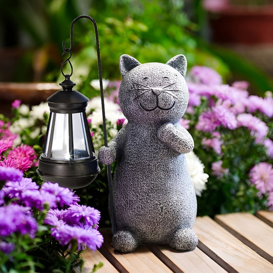 Statue de Chat Solaire | Décor Extérieur Peint à la Main