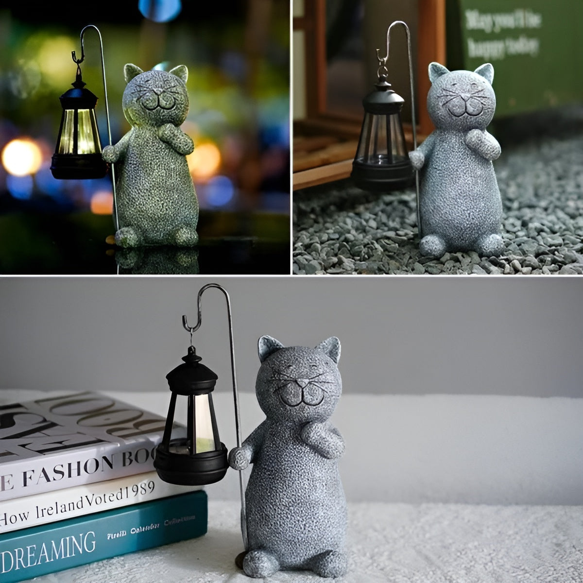 Statue de Chat Solaire | Décor Extérieur Peint à la Main