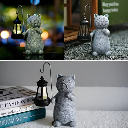 Statue de Chat Solaire | Décor Extérieur Peint à la Main