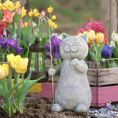 Statue de Chat Solaire | Décor Extérieur Peint à la Main
