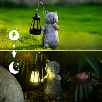 Statue de Chat Solaire | Décor Extérieur Peint à la Main