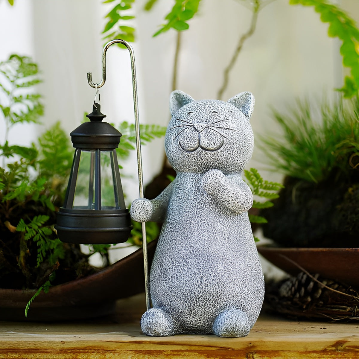 Statue de Chat Solaire | Décor Extérieur Peint à la Main