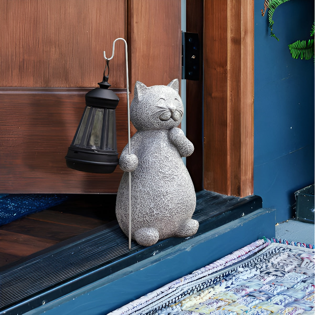 Statue de Chat Solaire | Décor Extérieur Peint à la Main