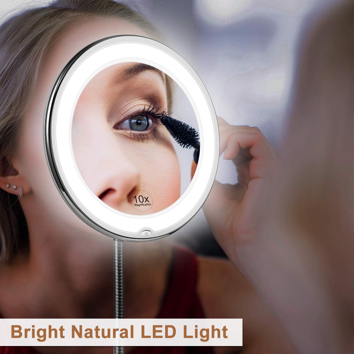 Miroir de Maquillage LED Éclairant | Loupe 10x et Col Flexible