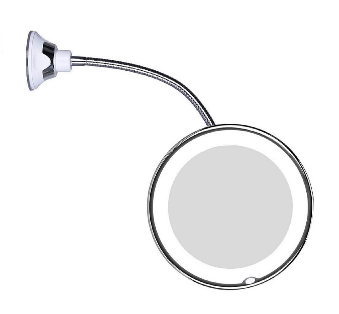 Miroir de Maquillage LED Éclairant | Loupe 10x et Col Flexible