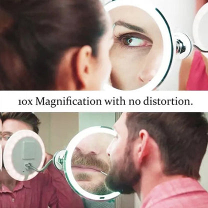 Miroir de Maquillage LED Éclairant | Loupe 10x et Col Flexible