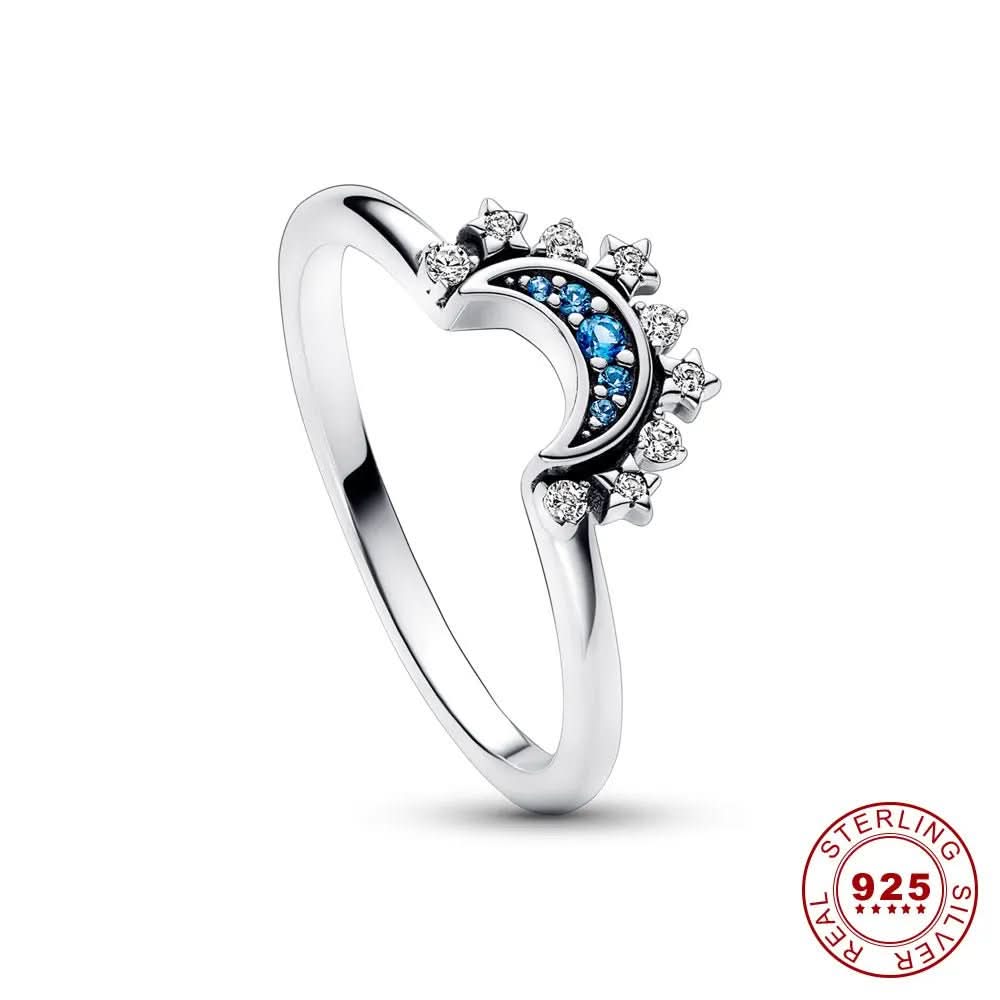 Bague en Argent avec Cristal | Design Élégant de Lune et de Soleil