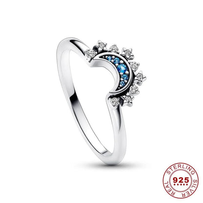 Bague en Argent avec Cristal | Design Élégant de Lune et de Soleil