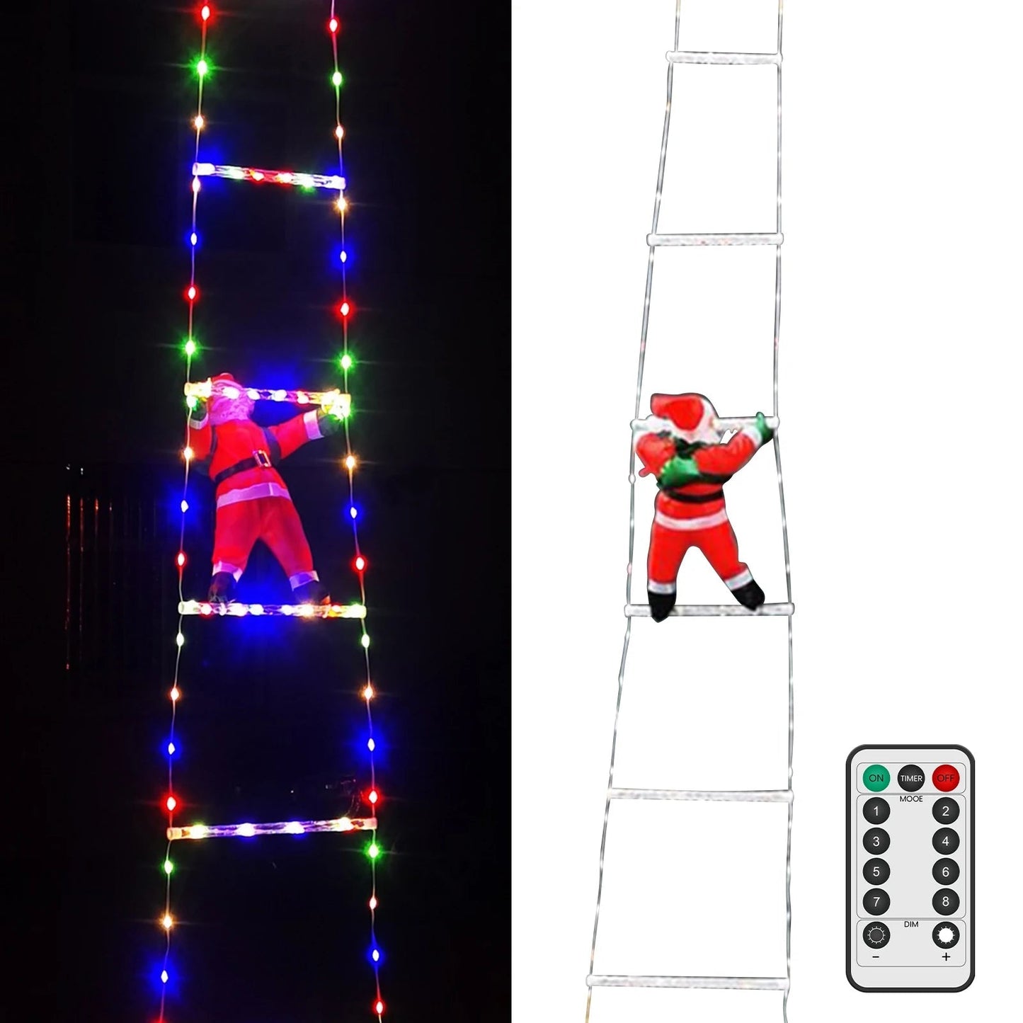 Décoration de Noël avec Échelle du Père Noël | Éclairage LED et Télécommande Inclus