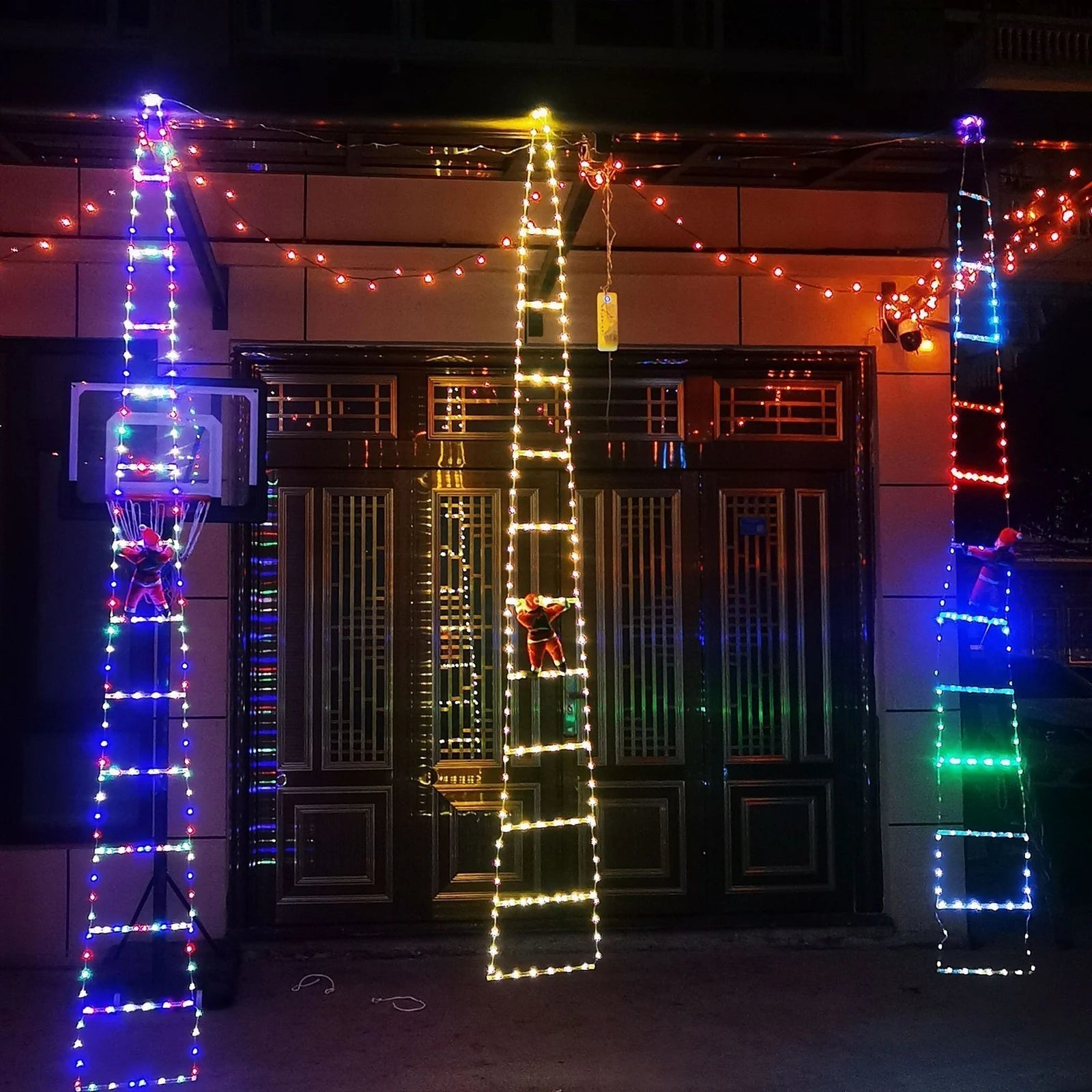 Décoration de Noël avec Échelle du Père Noël | Éclairage LED et Télécommande Inclus