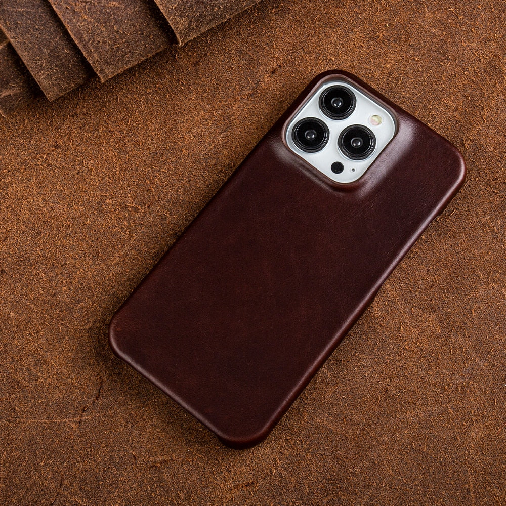 Étui iPhone en Cuir Huileux | Protection Élégante et Absorption des Chocs