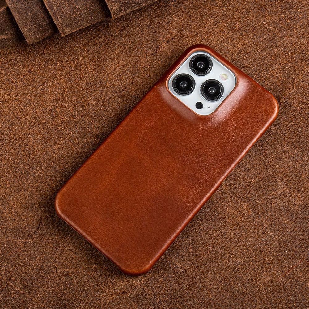 Étui iPhone en Cuir Huileux | Protection Élégante et Absorption des Chocs