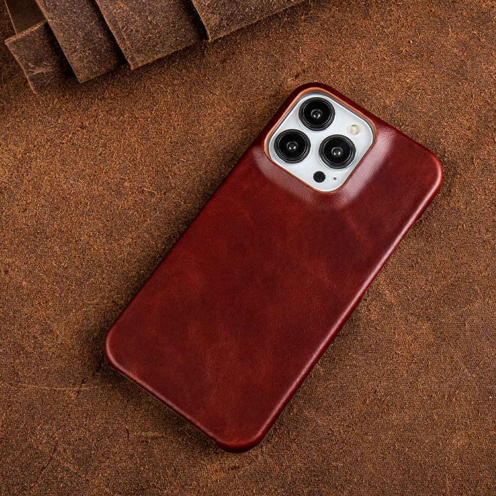 Étui iPhone en Cuir Huileux | Protection Élégante et Absorption des Chocs