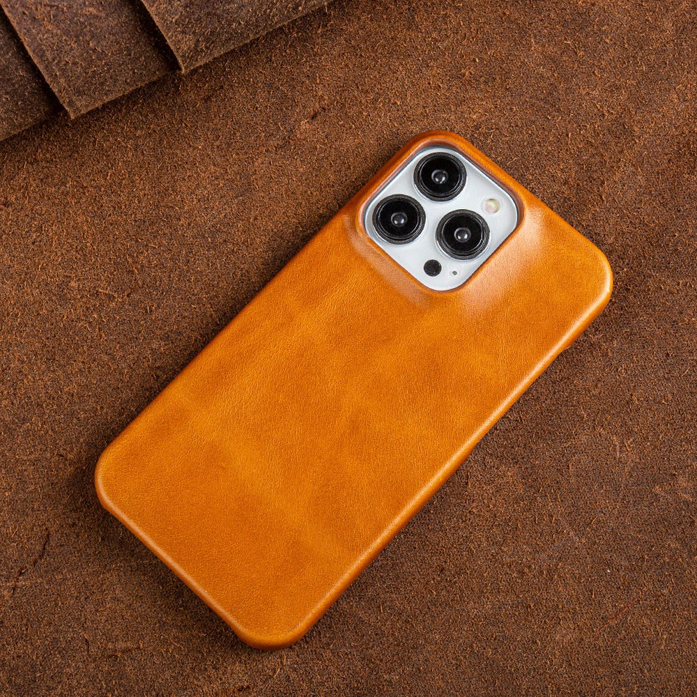 Étui iPhone en Cuir Huileux | Protection Élégante et Absorption des Chocs