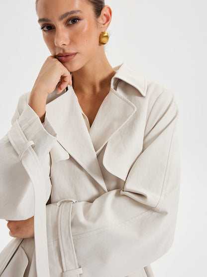 Trench-coat Classique Ceinturé | Tissu Tissé et Ajustement Régulier