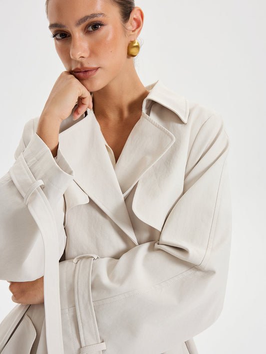 Trench-coat Classique Ceinturé | Tissu Tissé et Ajustement Régulier