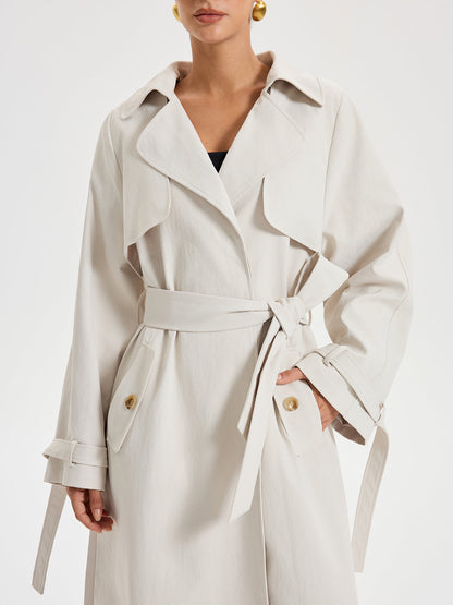 Trench-coat Classique Ceinturé | Tissu Tissé et Ajustement Régulier